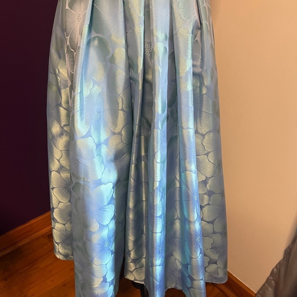 Theia Strapless Tea Length Formal Gown - Picture 3 of 15